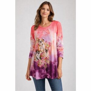 One World Abstract Watercolor Dog‎ Tunic – Large – NWT